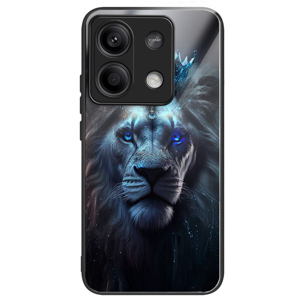 For Xiaomi Redmi Note 13 5G Case Tempered Glass+TPU Phone Cover Pattern Printing - Blue Lion