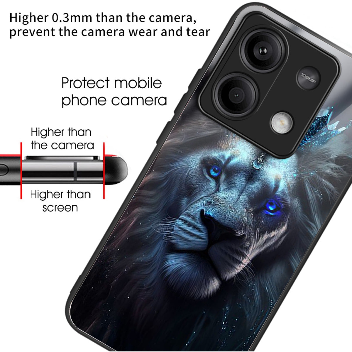 For Xiaomi Redmi Note 13 5G Case Tempered Glass+TPU Phone Cover Pattern Printing - Blue Lion