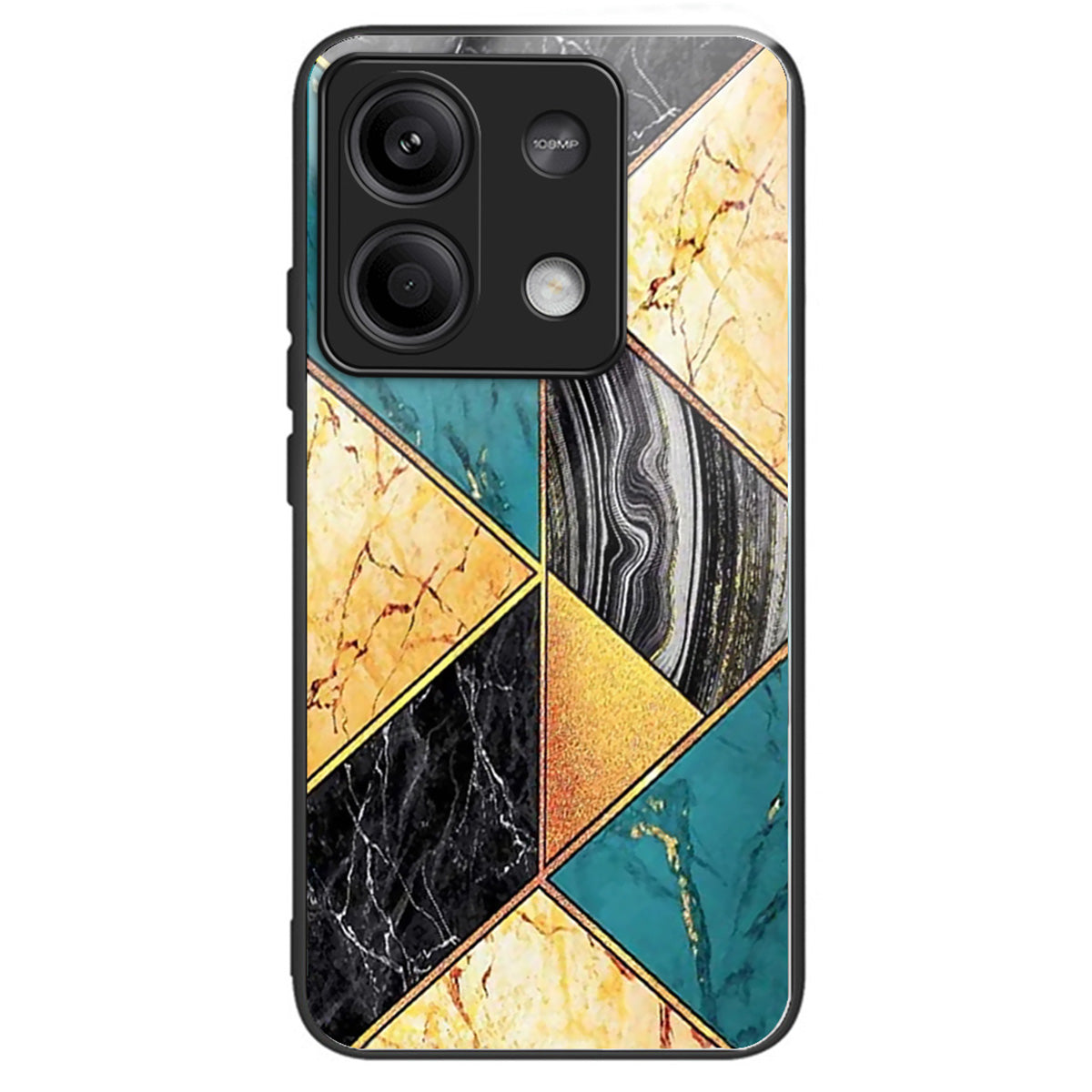 For Xiaomi Redmi Note 13 5G Case Tempered Glass+TPU Phone Cover Pattern Printing - Splicing Marble