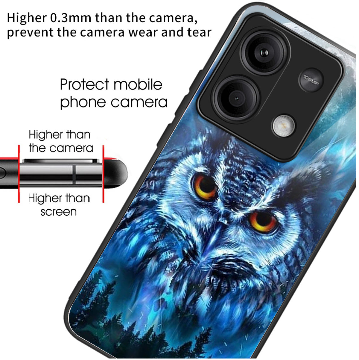 For Xiaomi Redmi Note 13 5G Case Tempered Glass+TPU Phone Cover Pattern Printing - Forest Owl