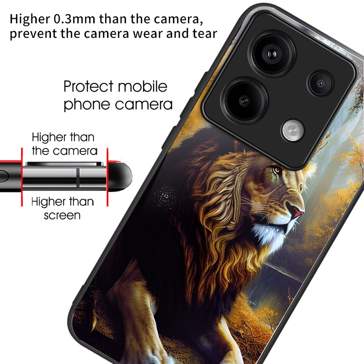 For Xiaomi Redmi Note 13 Pro 5G / Poco X6 5G Slim Case Pattern Printing Tempered Glass TPU Phone Cover - Lion King