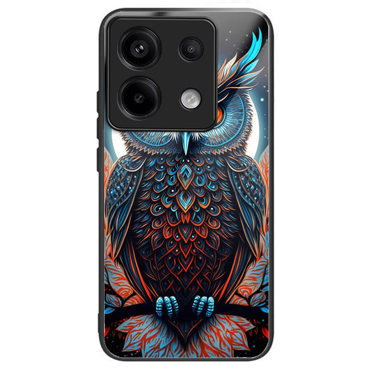 For Xiaomi Redmi Note 13 Pro 5G / Poco X6 5G Slim Case Pattern Printing Tempered Glass TPU Phone Cover - Owl