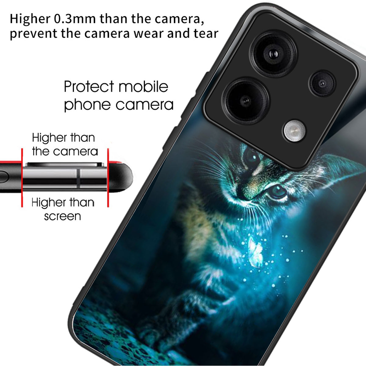 For Xiaomi Redmi Note 13 Pro 5G / Poco X6 5G Slim Case Pattern Printing Tempered Glass TPU Phone Cover - Cat