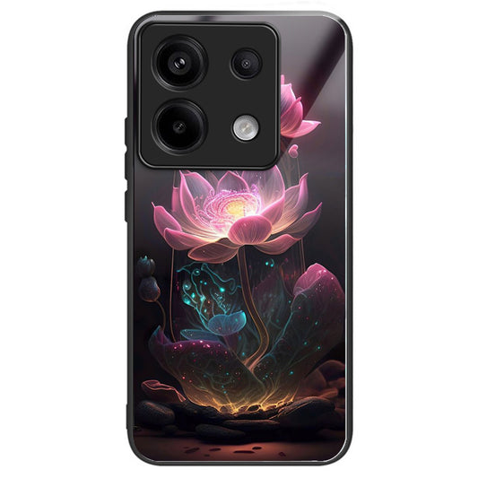 For Xiaomi Redmi Note 13 Pro 5G / Poco X6 5G Slim Case Pattern Printing Tempered Glass TPU Phone Cover - Pink Lotus