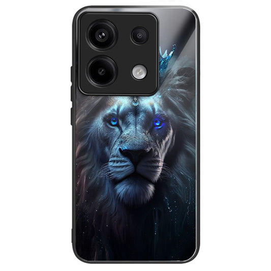 For Xiaomi Redmi Note 13 Pro 5G / Poco X6 5G Slim Case Pattern Printing Tempered Glass TPU Phone Cover - Blue Lion