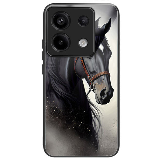 For Xiaomi Redmi Note 13 Pro 5G / Poco X6 5G Slim Case Pattern Printing Tempered Glass TPU Phone Cover - Horse