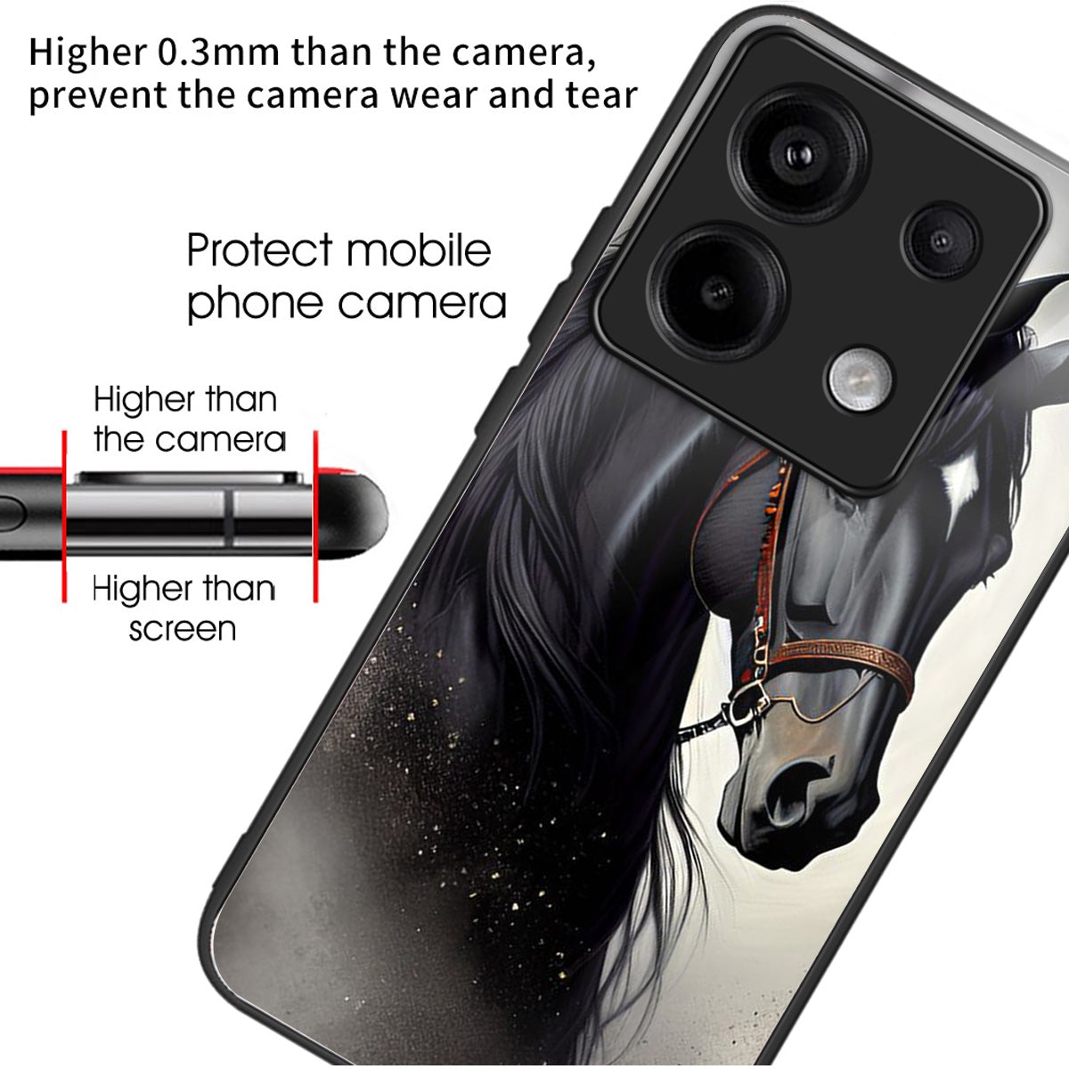 For Xiaomi Redmi Note 13 Pro 5G / Poco X6 5G Slim Case Pattern Printing Tempered Glass TPU Phone Cover - Horse