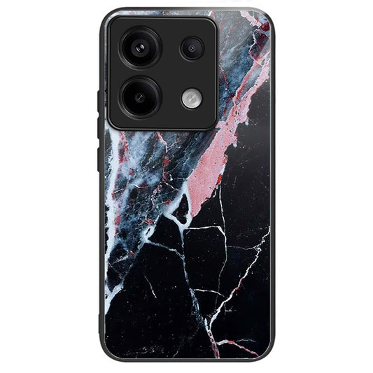 For Xiaomi Redmi Note 13 Pro 5G / Poco X6 5G Slim Case Pattern Printing Tempered Glass TPU Phone Cover - Black Marble