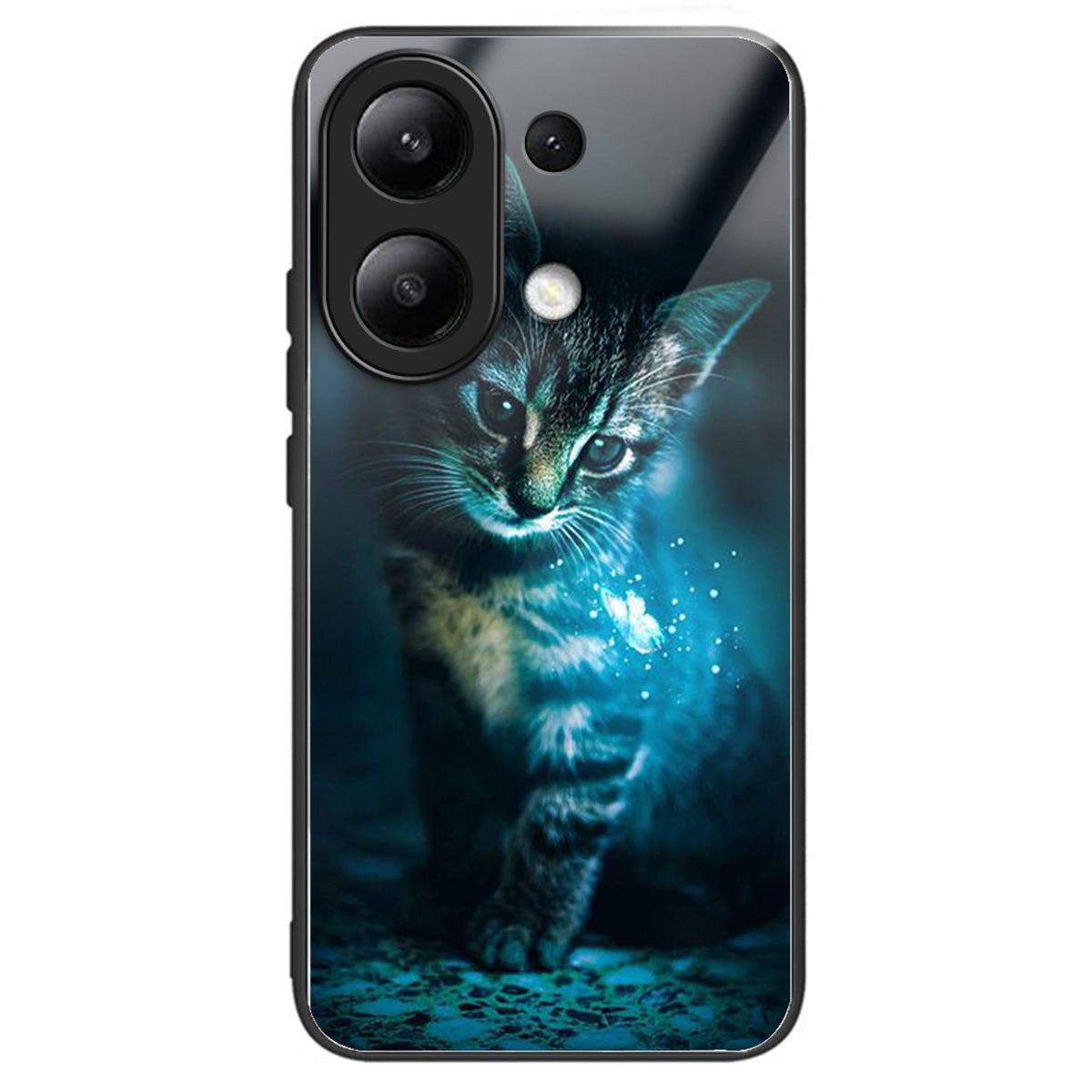 For Xiaomi Redmi Note 13 4G Phone Case Pattern Printed Tempered Glass Back Cover - Cat