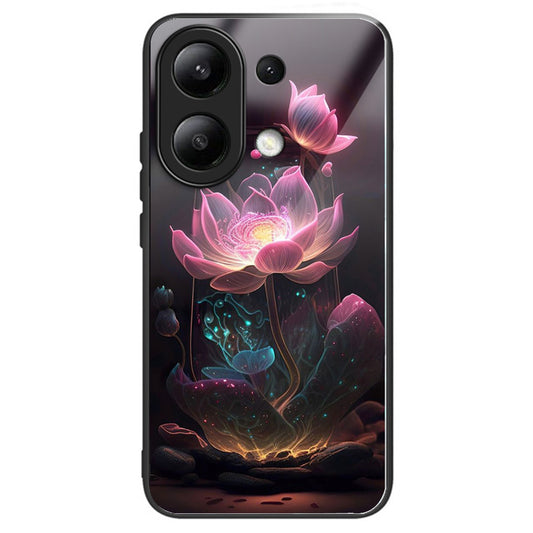 For Xiaomi Redmi Note 13 4G Phone Case Pattern Printed Tempered Glass Back Cover - Pink Lotus