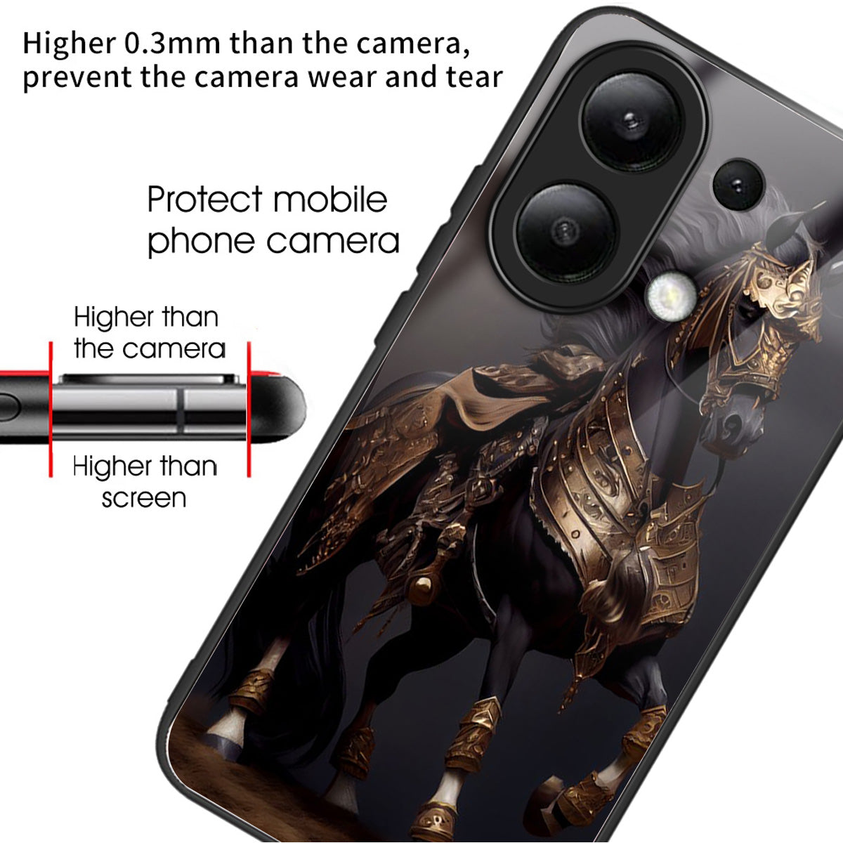 For Xiaomi Redmi Note 13 4G Phone Case Pattern Printed Tempered Glass Back Cover - Masked Horse