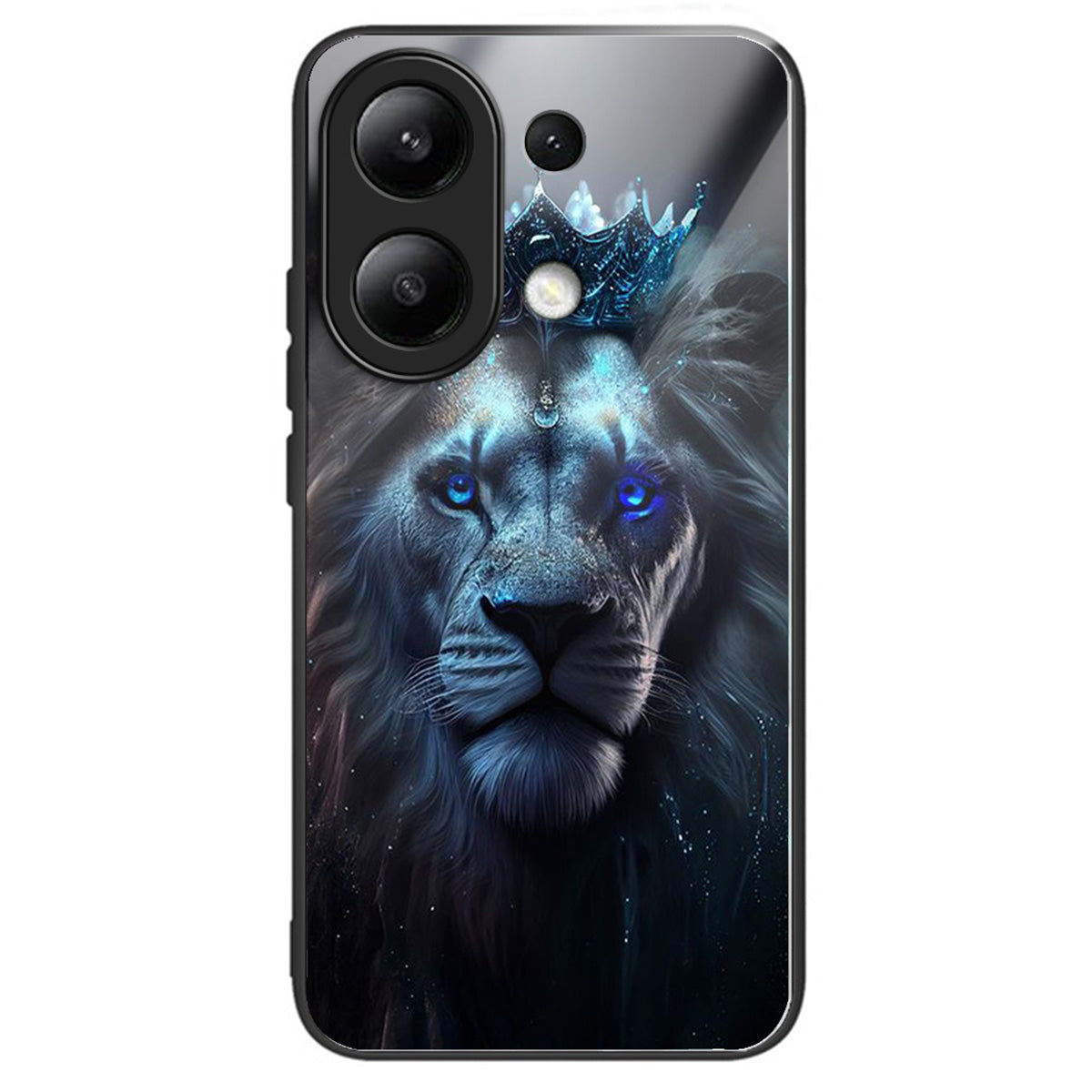 For Xiaomi Redmi Note 13 4G Phone Case Pattern Printed Tempered Glass Back Cover - Blue Lion