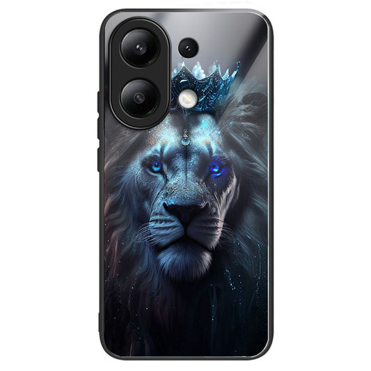 For Xiaomi Redmi Note 13 4G Phone Case Pattern Printed Tempered Glass Back Cover - Blue Lion