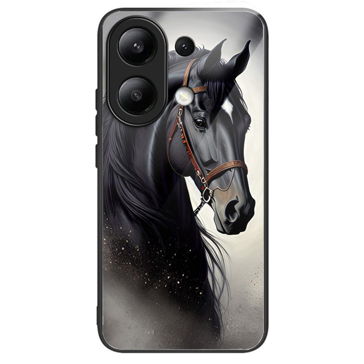 For Xiaomi Redmi Note 13 4G Phone Case Pattern Printed Tempered Glass Back Cover - Horse