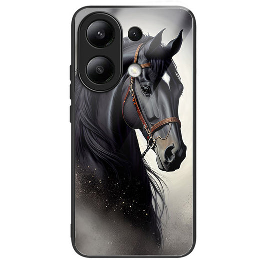 For Xiaomi Redmi Note 13 4G Phone Case Pattern Printed Tempered Glass Back Cover - Horse