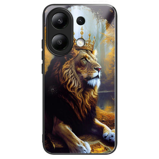 For Xiaomi Redmi Note 13 4G Phone Case Pattern Printed Tempered Glass Back Cover - Lion King