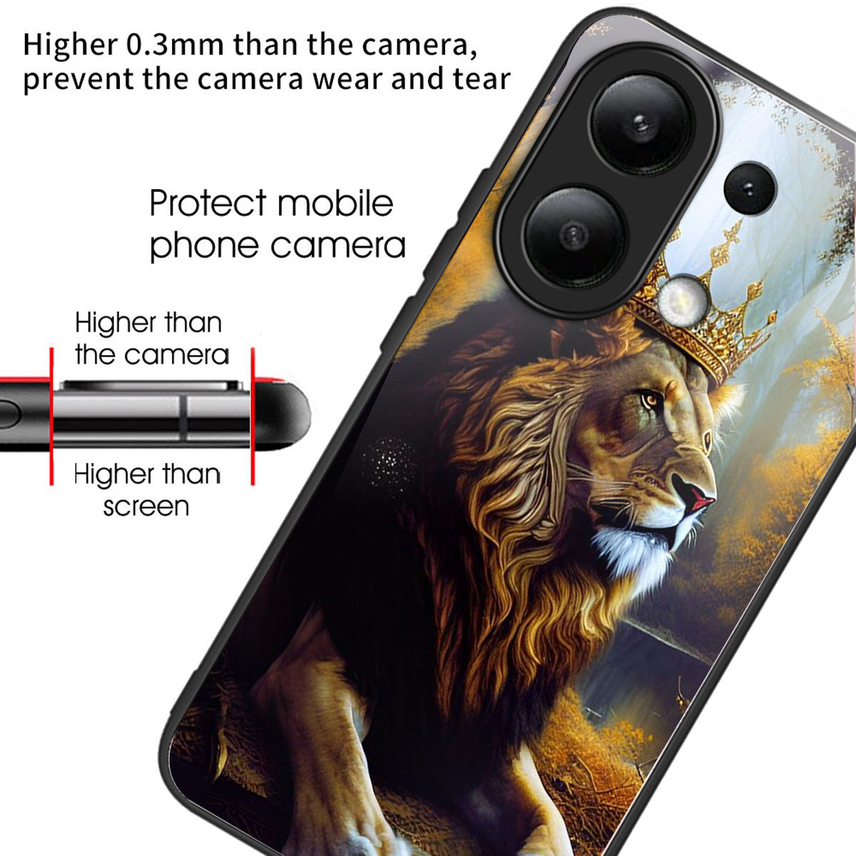 For Xiaomi Redmi Note 13 4G Phone Case Pattern Printed Tempered Glass Back Cover - Lion King