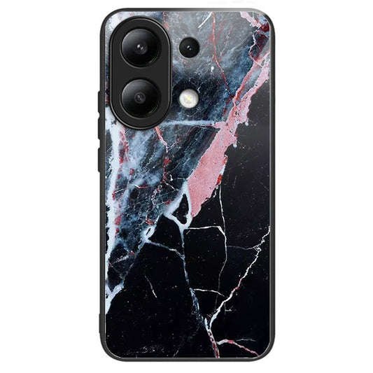 For Xiaomi Redmi Note 13 4G Phone Case Pattern Printed Tempered Glass Back Cover - Black Marble