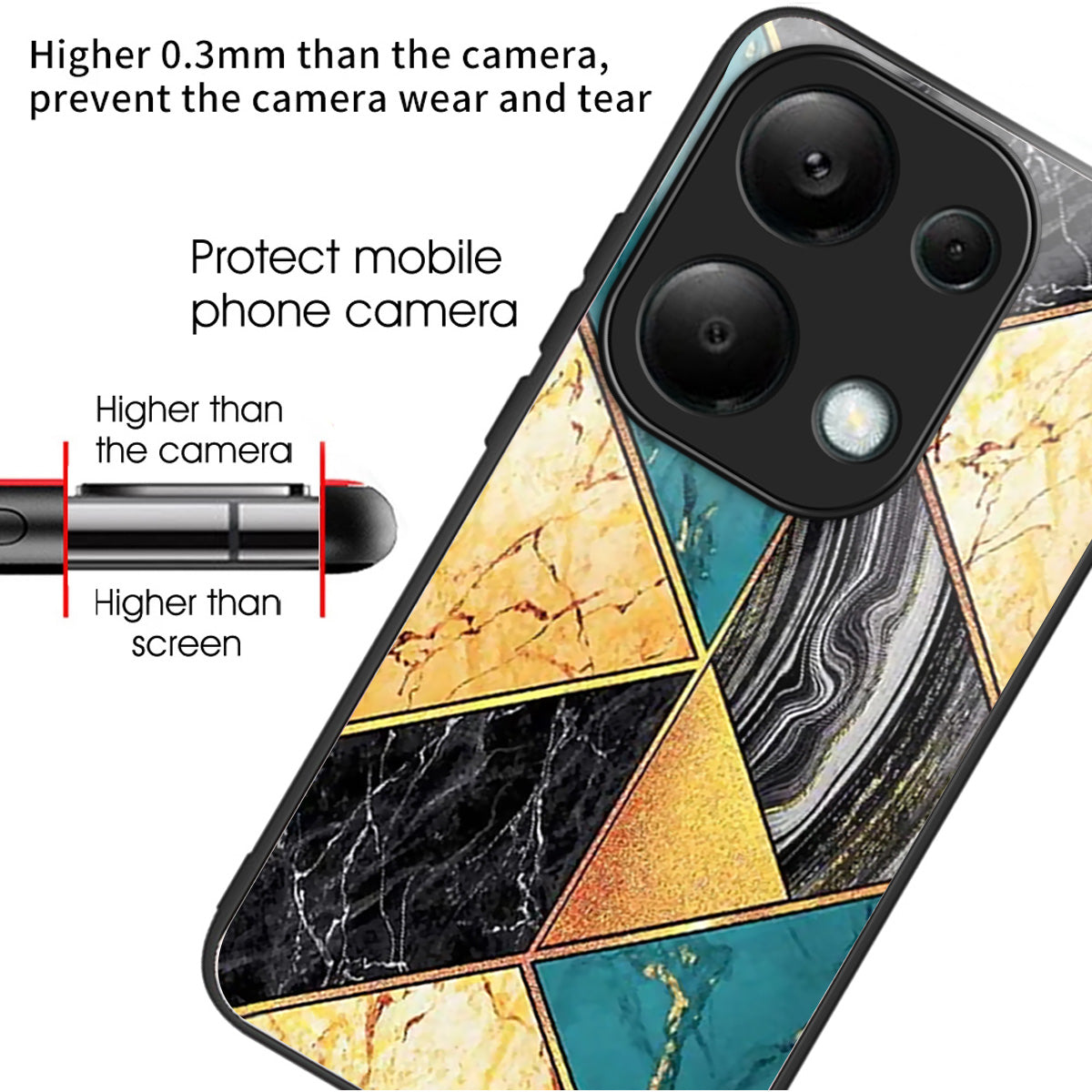 For Xiaomi Redmi Note 13 Pro 4G / Poco M6 Pro 4G Case Tempered Glass Pattern Phone Cover - Splicing Marble