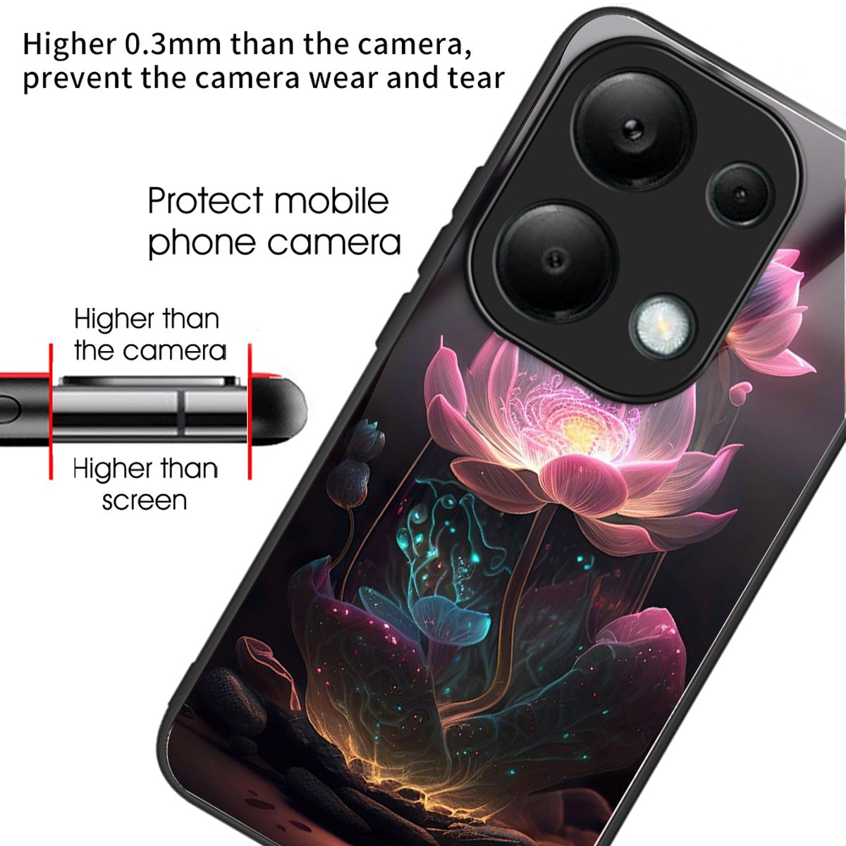 For Xiaomi Redmi Note 13 Pro 4G / Poco M6 Pro 4G Case Tempered Glass Pattern Phone Cover - Pink Lotus