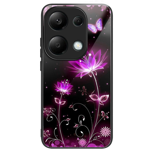 For Xiaomi Redmi Note 13 Pro 4G / Poco M6 Pro 4G Case Tempered Glass Pattern Phone Cover - Fluorescent Lotus
