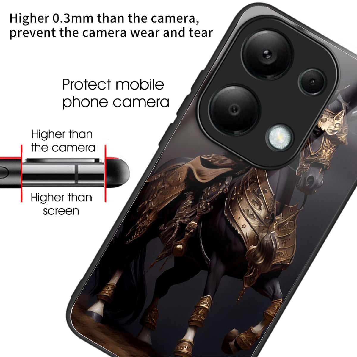 For Xiaomi Redmi Note 13 Pro 4G / Poco M6 Pro 4G Case Tempered Glass Pattern Phone Cover - Masked Horse