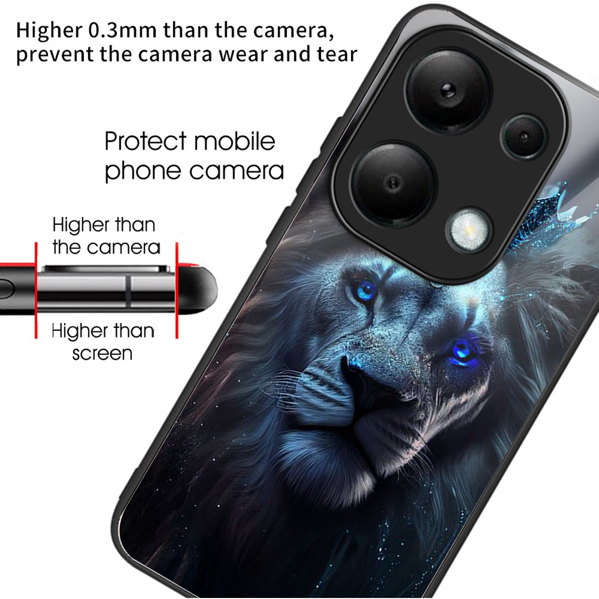 For Xiaomi Redmi Note 13 Pro 4G / Poco M6 Pro 4G Case Tempered Glass Pattern Phone Cover - Blue Lion