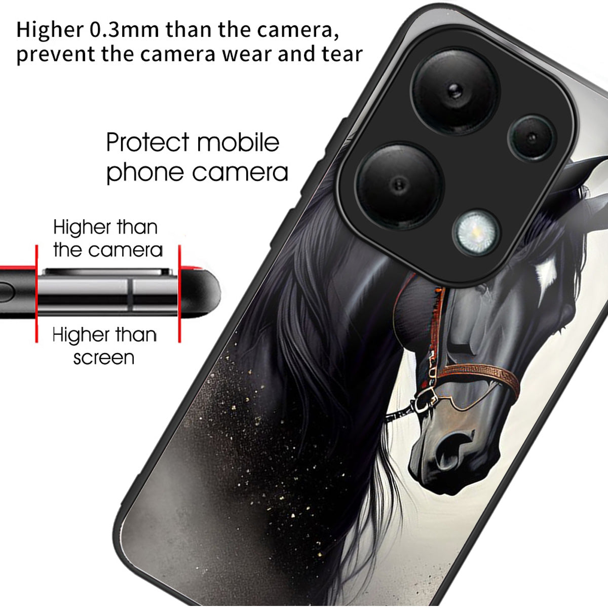 For Xiaomi Redmi Note 13 Pro 4G / Poco M6 Pro 4G Case Tempered Glass Pattern Phone Cover - Horse
