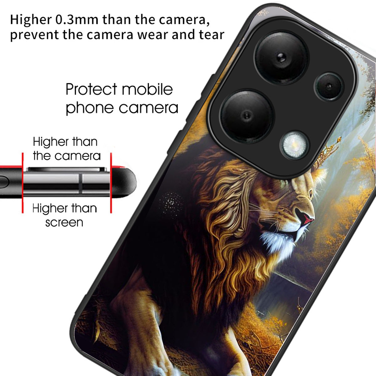 For Xiaomi Redmi Note 13 Pro 4G / Poco M6 Pro 4G Case Tempered Glass Pattern Phone Cover - Lion King