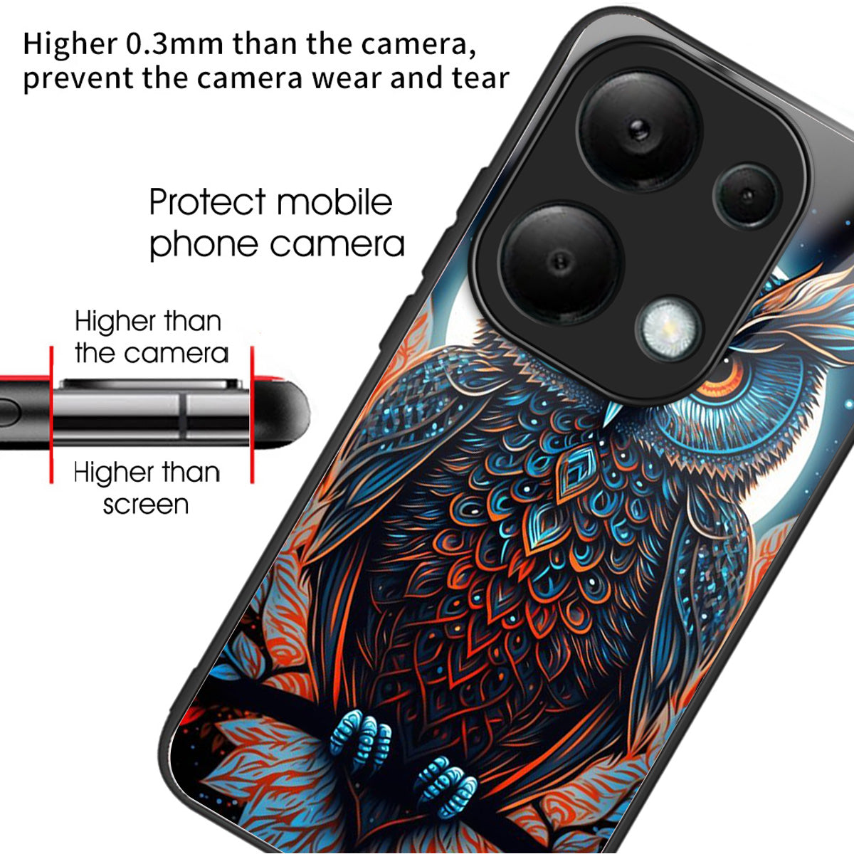 For Xiaomi Redmi Note 13 Pro 4G / Poco M6 Pro 4G Case Tempered Glass Pattern Phone Cover - Owl