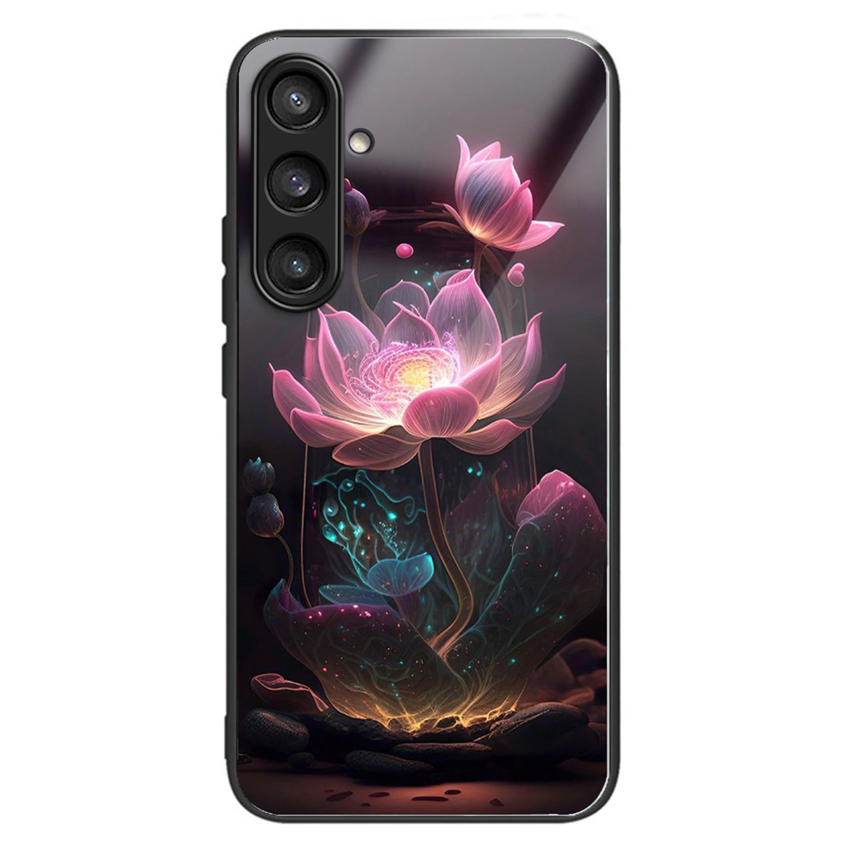 For Samsung Galaxy S24+ Case Tempered Glass+TPU Pattern Printing Phone Cover - Pink Lotus
