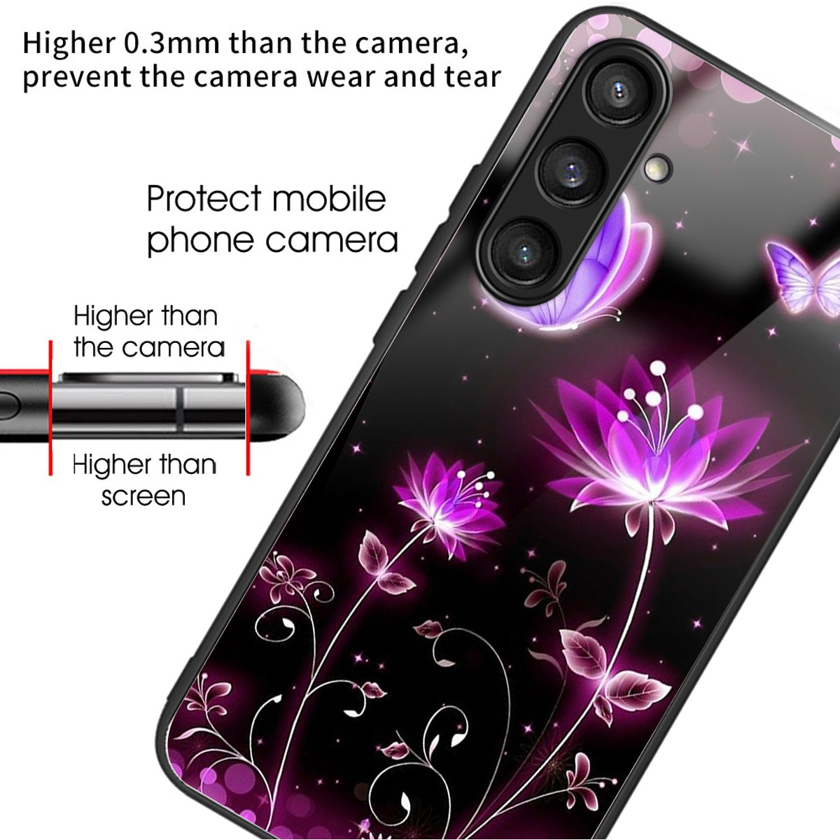 For Samsung Galaxy S24+ Case Tempered Glass+TPU Pattern Printing Phone Cover - Fluorescent Lotus