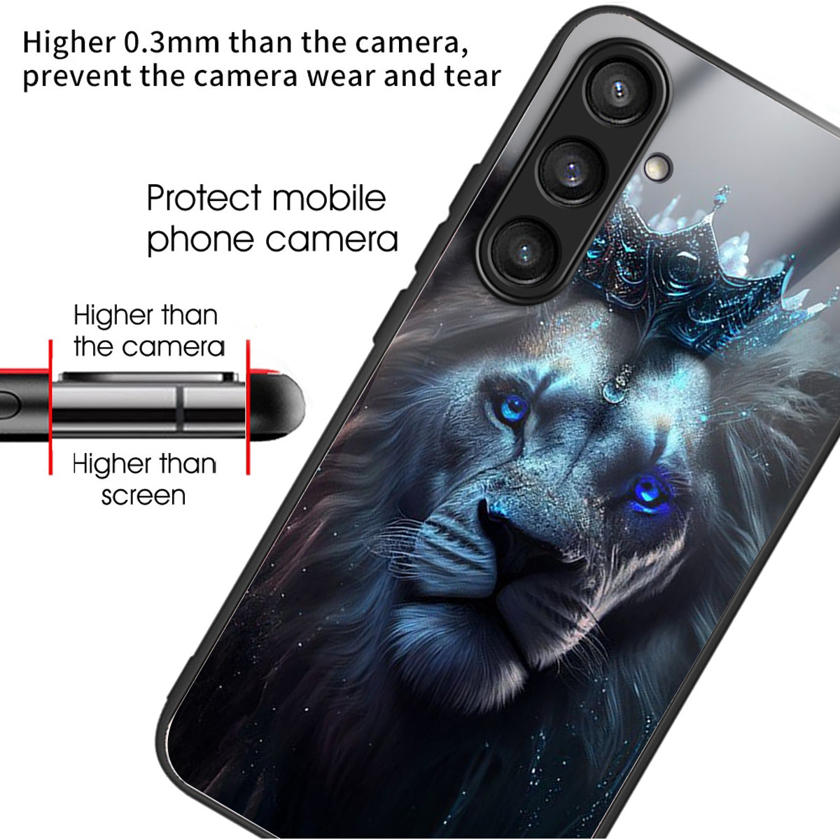 For Samsung Galaxy S24+ Case Tempered Glass+TPU Pattern Printing Phone Cover - Blue Lion