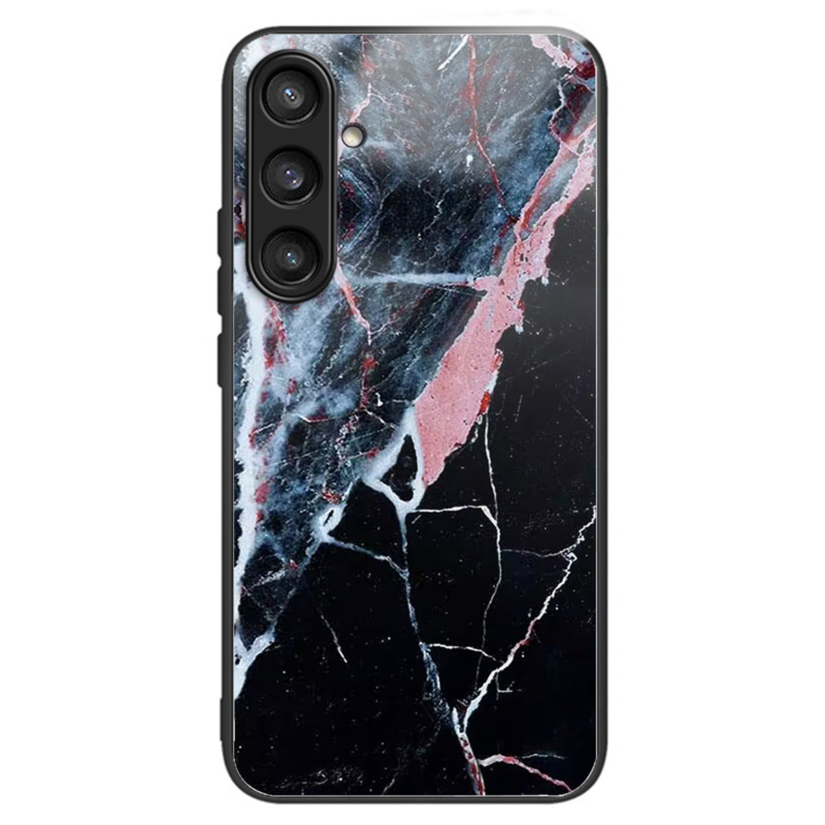 For Samsung Galaxy S24+ Case Tempered Glass+TPU Pattern Printing Phone Cover - Black Marble