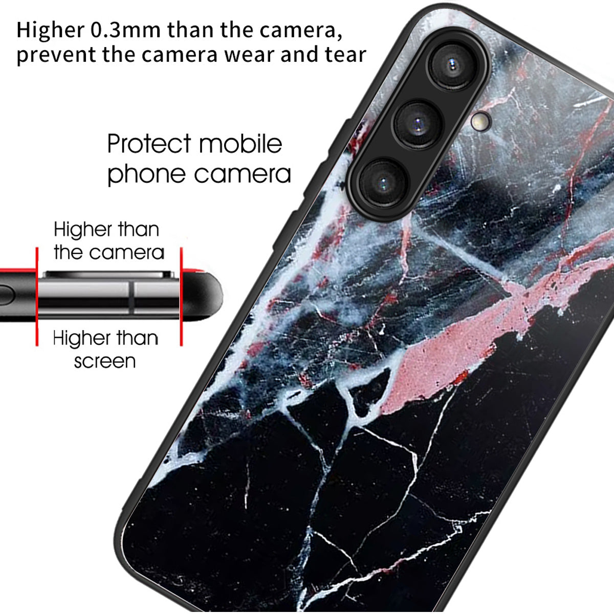 For Samsung Galaxy S24+ Case Tempered Glass+TPU Pattern Printing Phone Cover - Black Marble