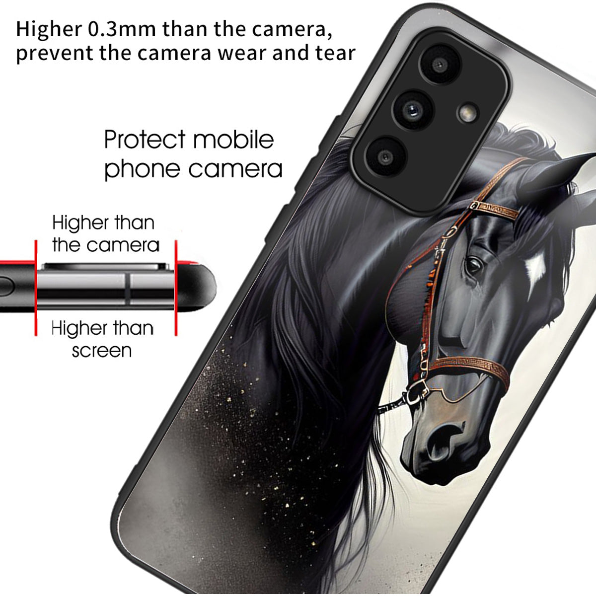 For Samsung Galaxy A15 4G / 5G TPU Phone Case Pattern Printed Tempered Glass Back Cover - Horse