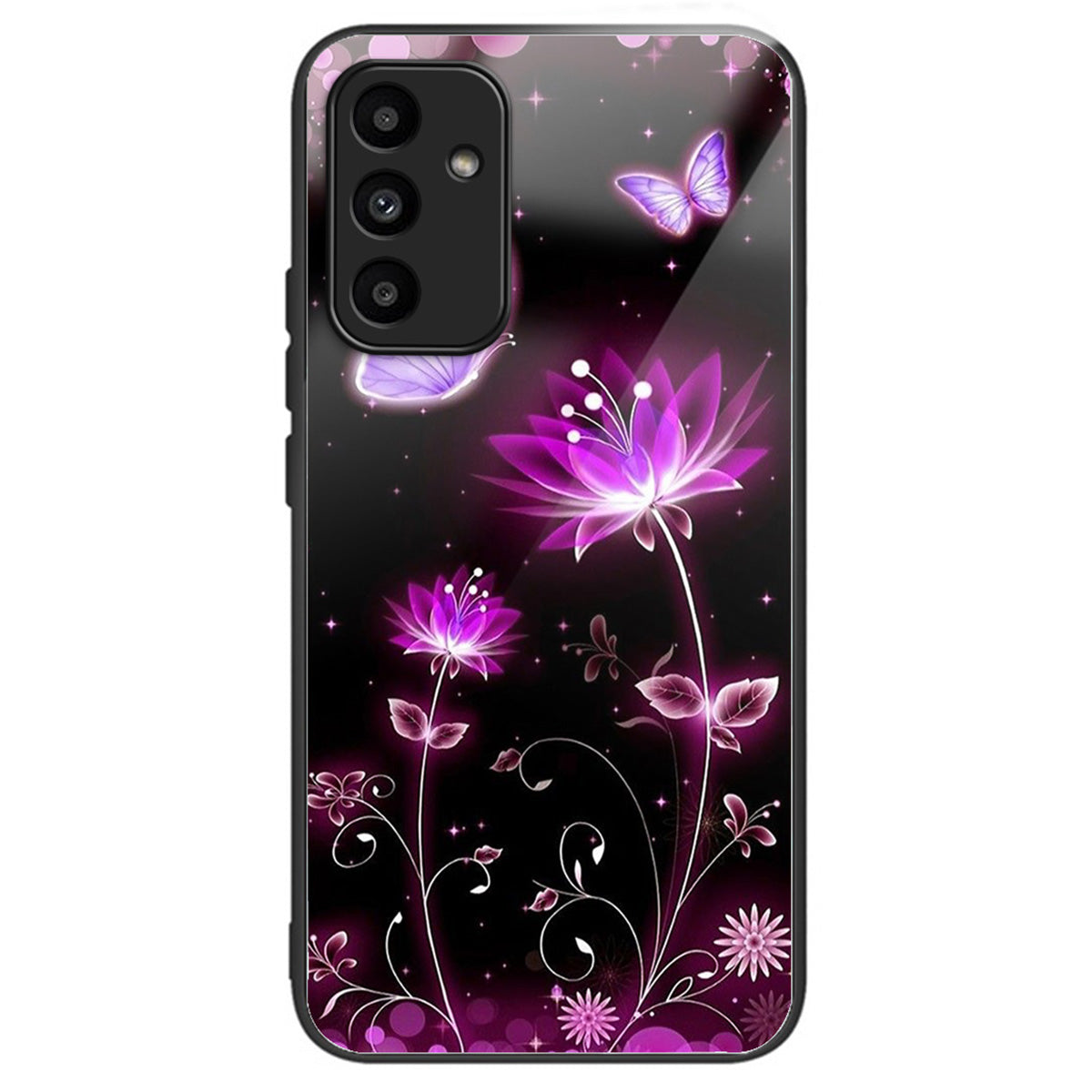 For Samsung Galaxy A15 4G / 5G TPU Phone Case Pattern Printed Tempered Glass Back Cover - Fluorescent Lotus