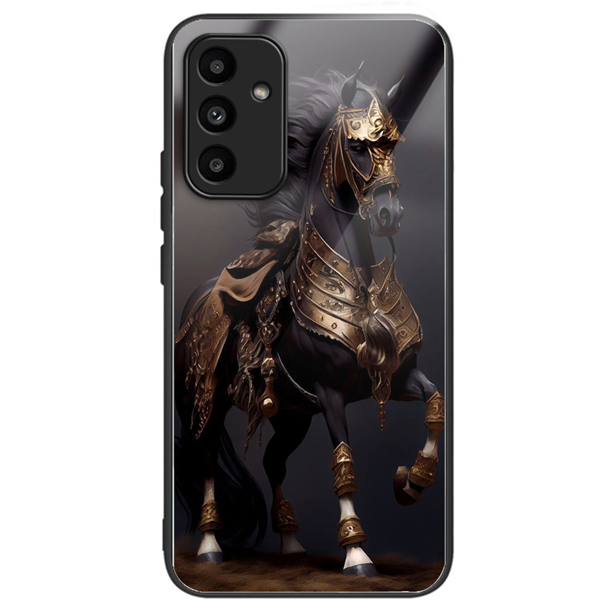 For Samsung Galaxy A15 4G / 5G TPU Phone Case Pattern Printed Tempered Glass Back Cover - Masked Horse