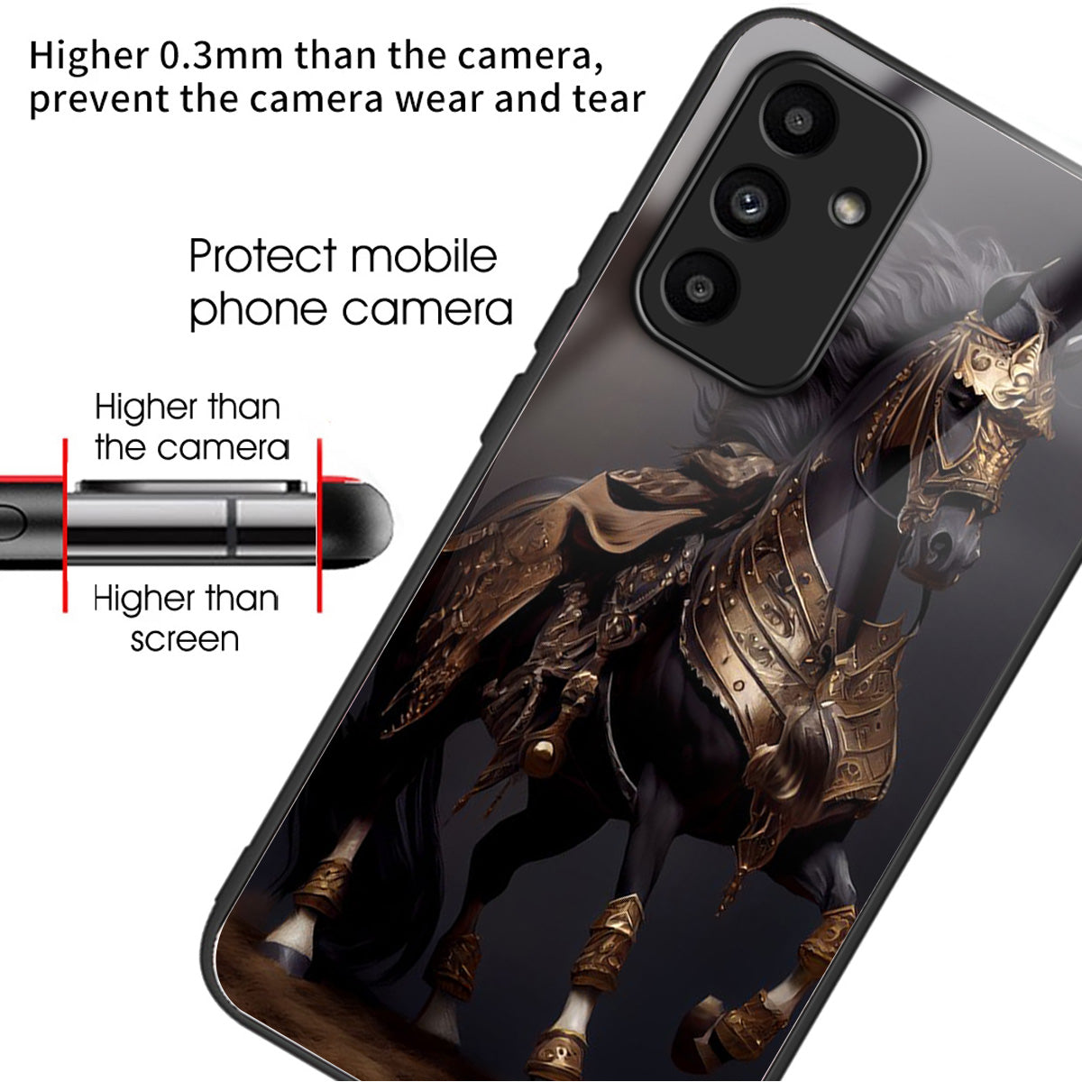 For Samsung Galaxy A15 4G / 5G TPU Phone Case Pattern Printed Tempered Glass Back Cover - Masked Horse