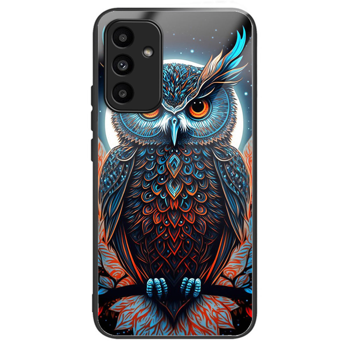 For Samsung Galaxy A15 4G / 5G TPU Phone Case Pattern Printed Tempered Glass Back Cover - Owl