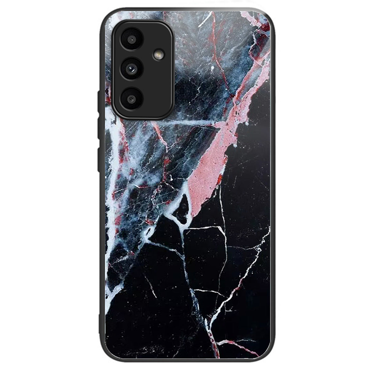 For Samsung Galaxy A15 4G / 5G TPU Phone Case Pattern Printed Tempered Glass Back Cover - Black Marble
