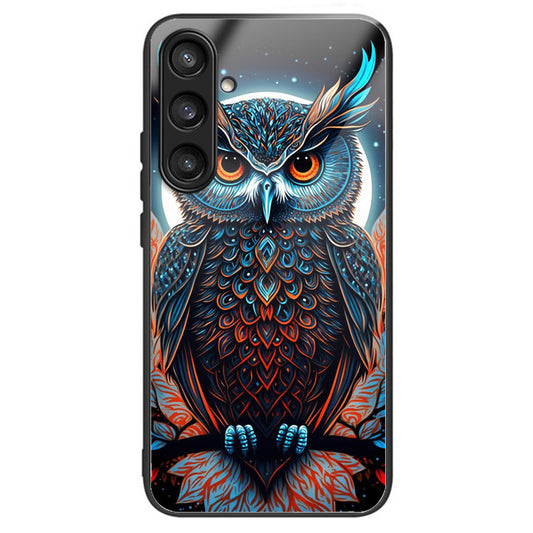For Samsung Galaxy S24 Case Tempered Glass+TPU Personalized Patterns Phone Cover - Owl