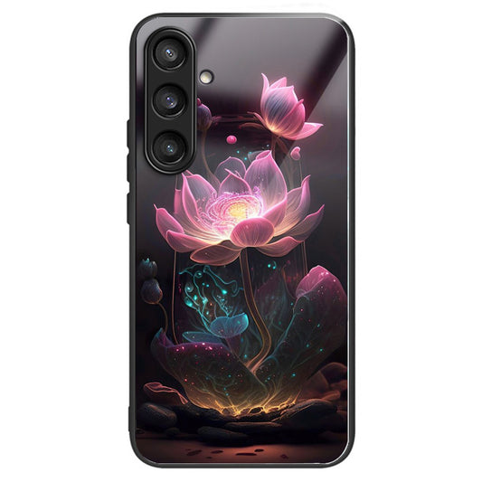 For Samsung Galaxy S24 Case Tempered Glass+TPU Personalized Patterns Phone Cover - Pink Lotus