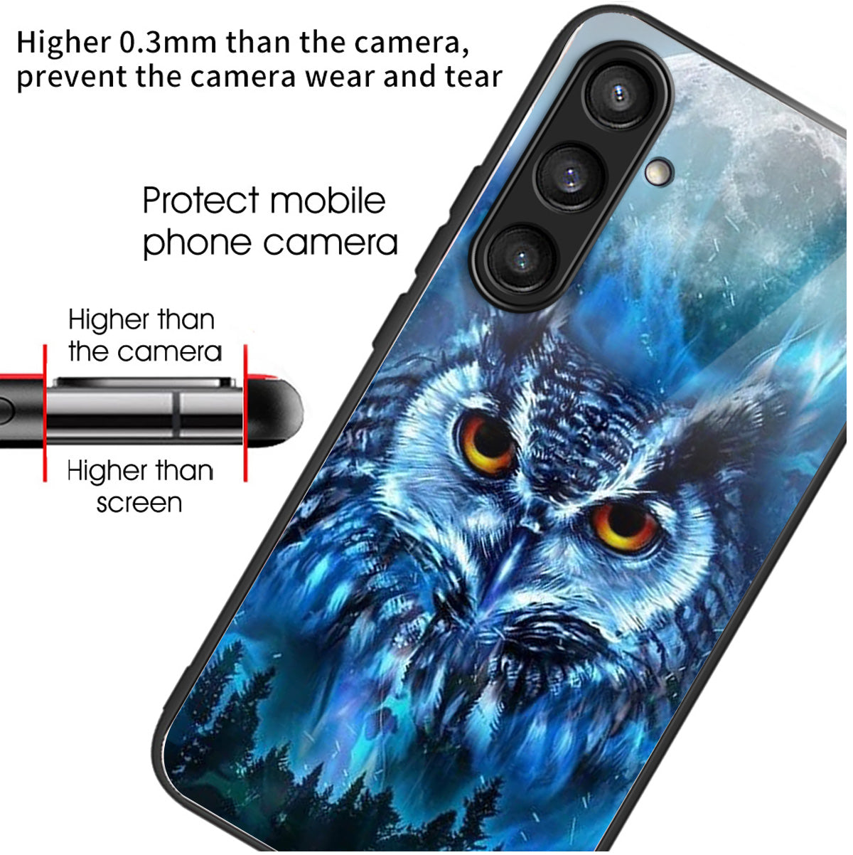 For Samsung Galaxy S24 Case Tempered Glass+TPU Personalized Patterns Phone Cover - Forest Owl