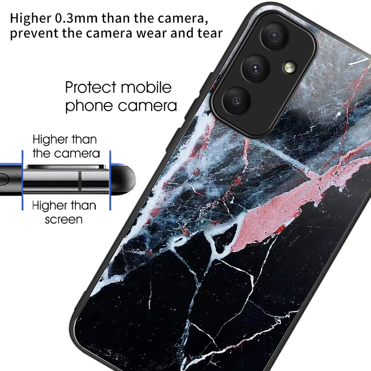 For Samsung Galaxy A35 5G Phone Case Pattern Printing Tempered Glass TPU Cover - Black Marble