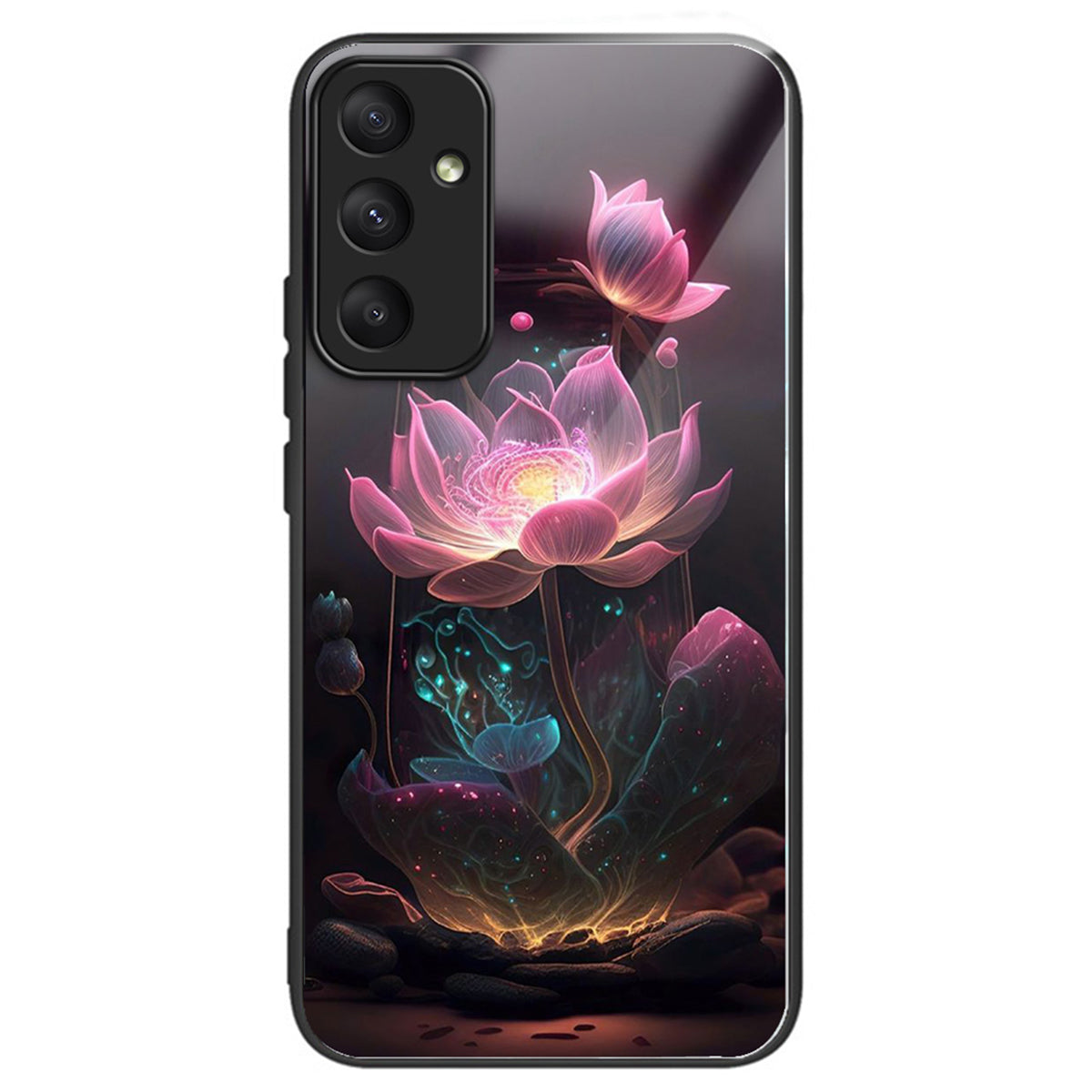 For Samsung Galaxy A35 5G Phone Case Pattern Printing Tempered Glass TPU Cover - Pink Lotus