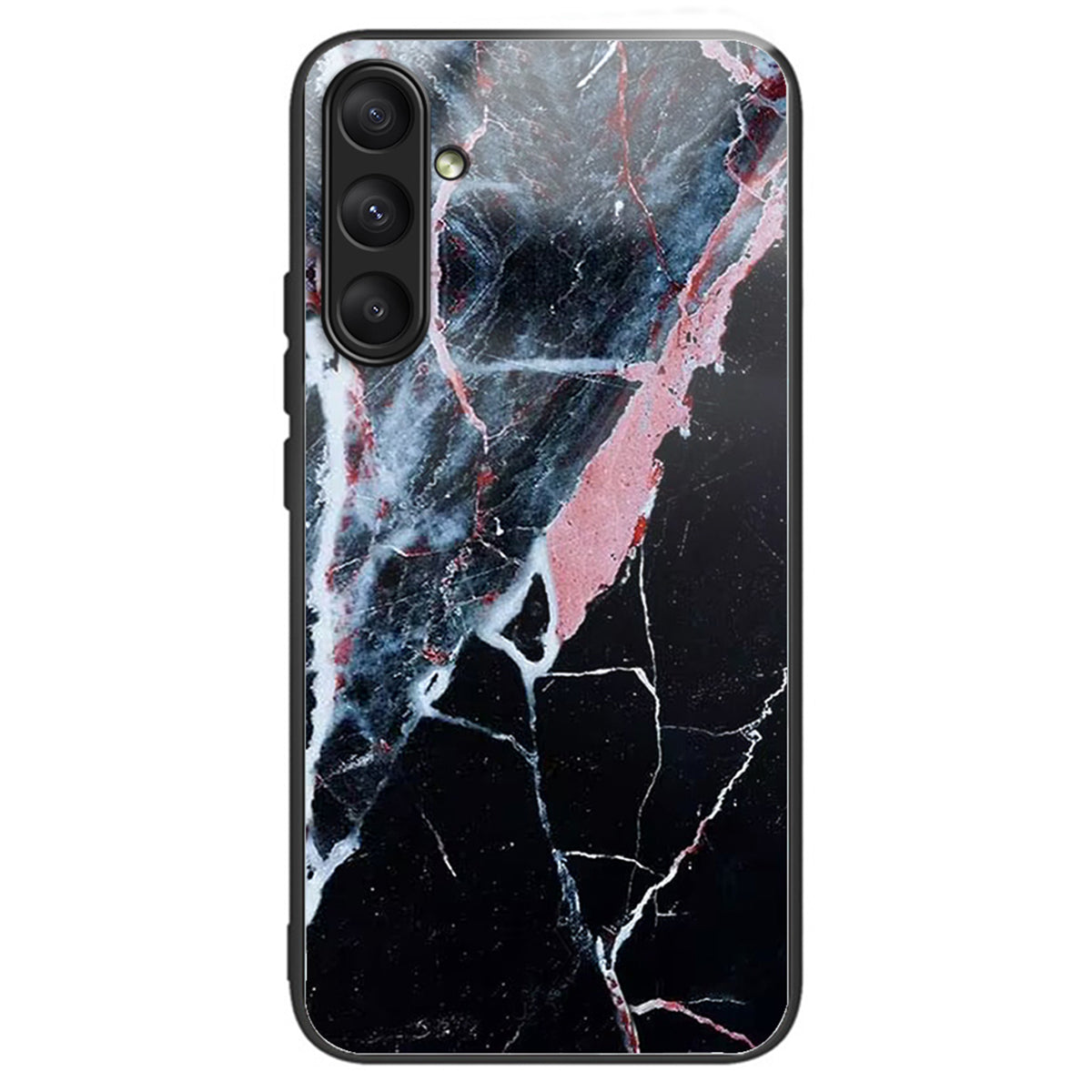 For Samsung Galaxy A24 4G (162.1 x 77.6 x 8.3mm) Case Tempered Glass Pattern Camera Lens Protection Phone Cover - Black Marble