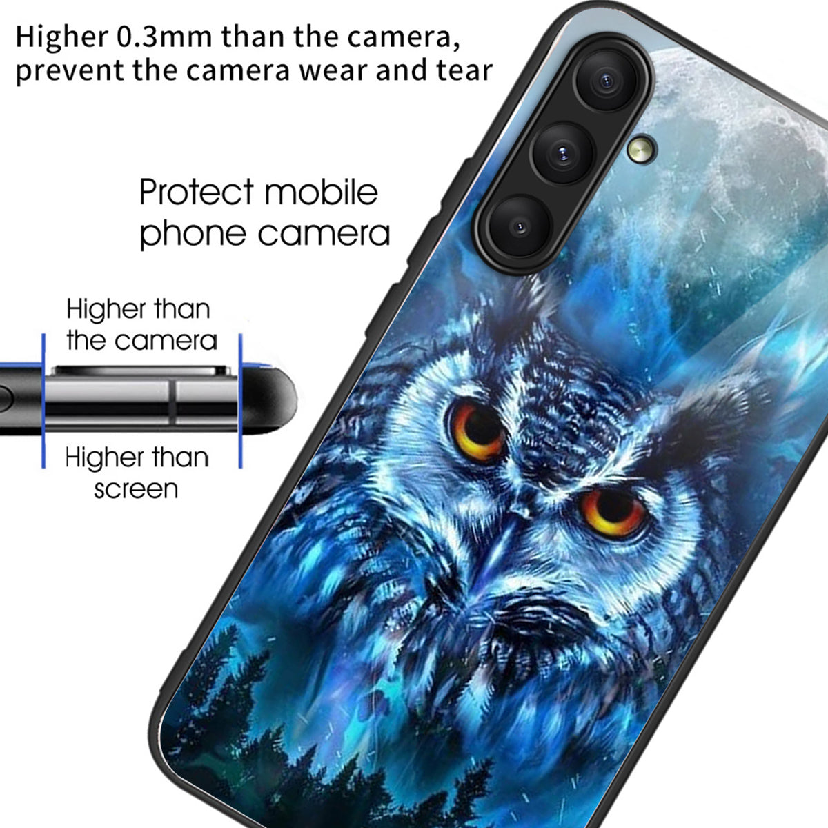 For Samsung Galaxy A24 4G (162.1 x 77.6 x 8.3mm) Case Tempered Glass Pattern Camera Lens Protection Phone Cover - Forest Owl