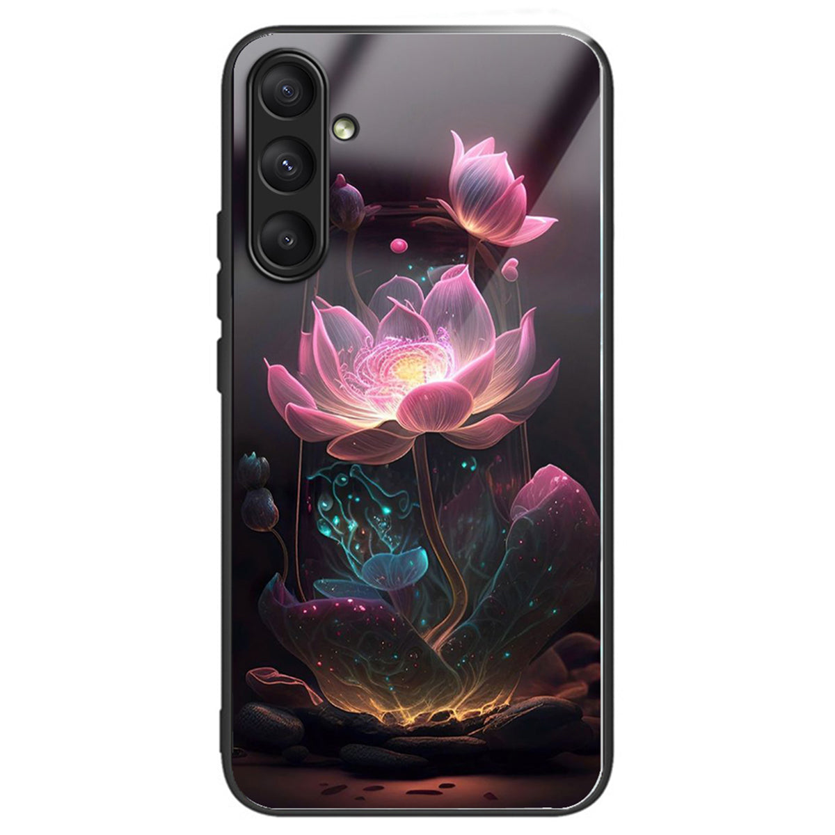 For Samsung Galaxy A24 4G (162.1 x 77.6 x 8.3mm) Case Tempered Glass Pattern Camera Lens Protection Phone Cover - Pink Lotus