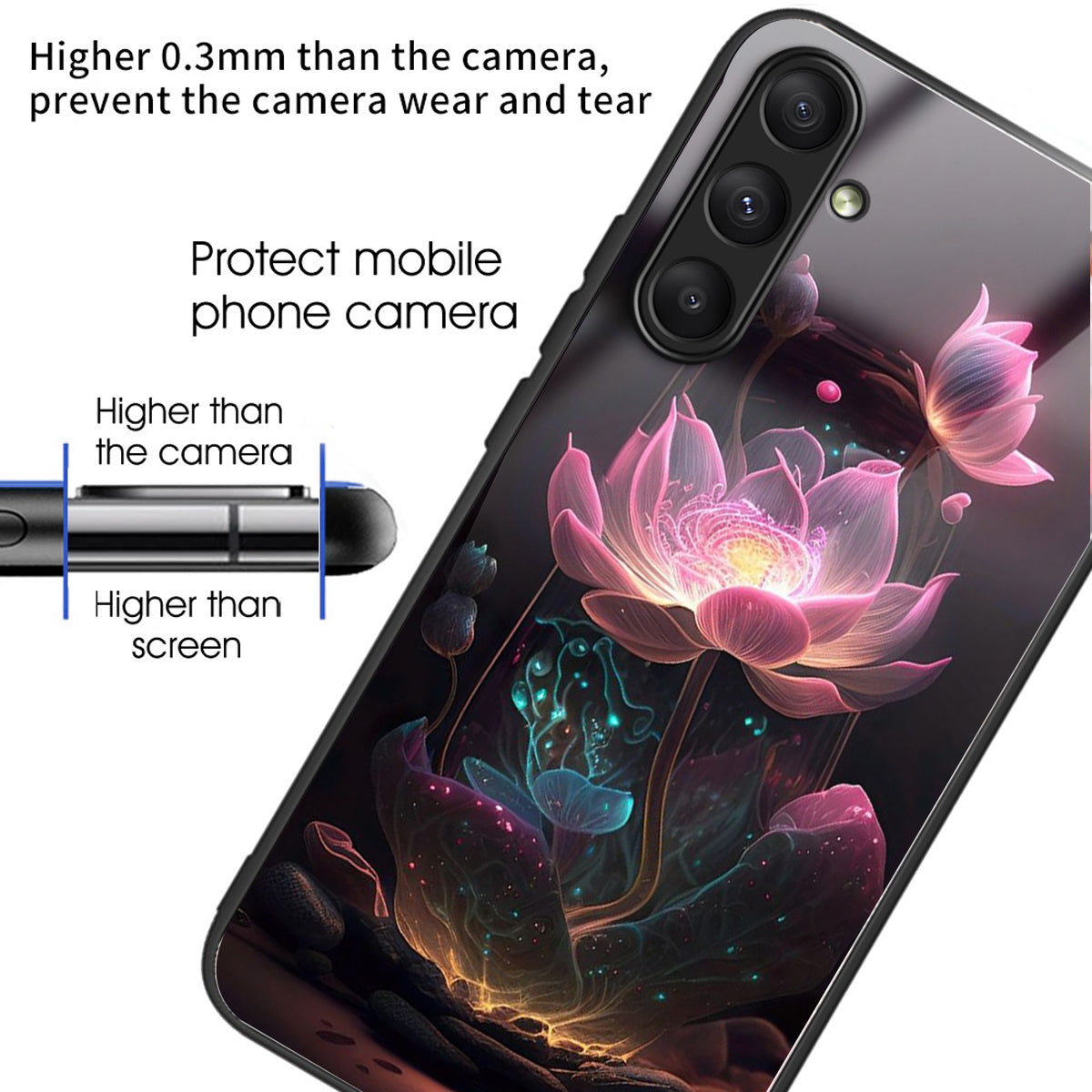 For Samsung Galaxy A24 4G (162.1 x 77.6 x 8.3mm) Case Tempered Glass Pattern Camera Lens Protection Phone Cover - Pink Lotus